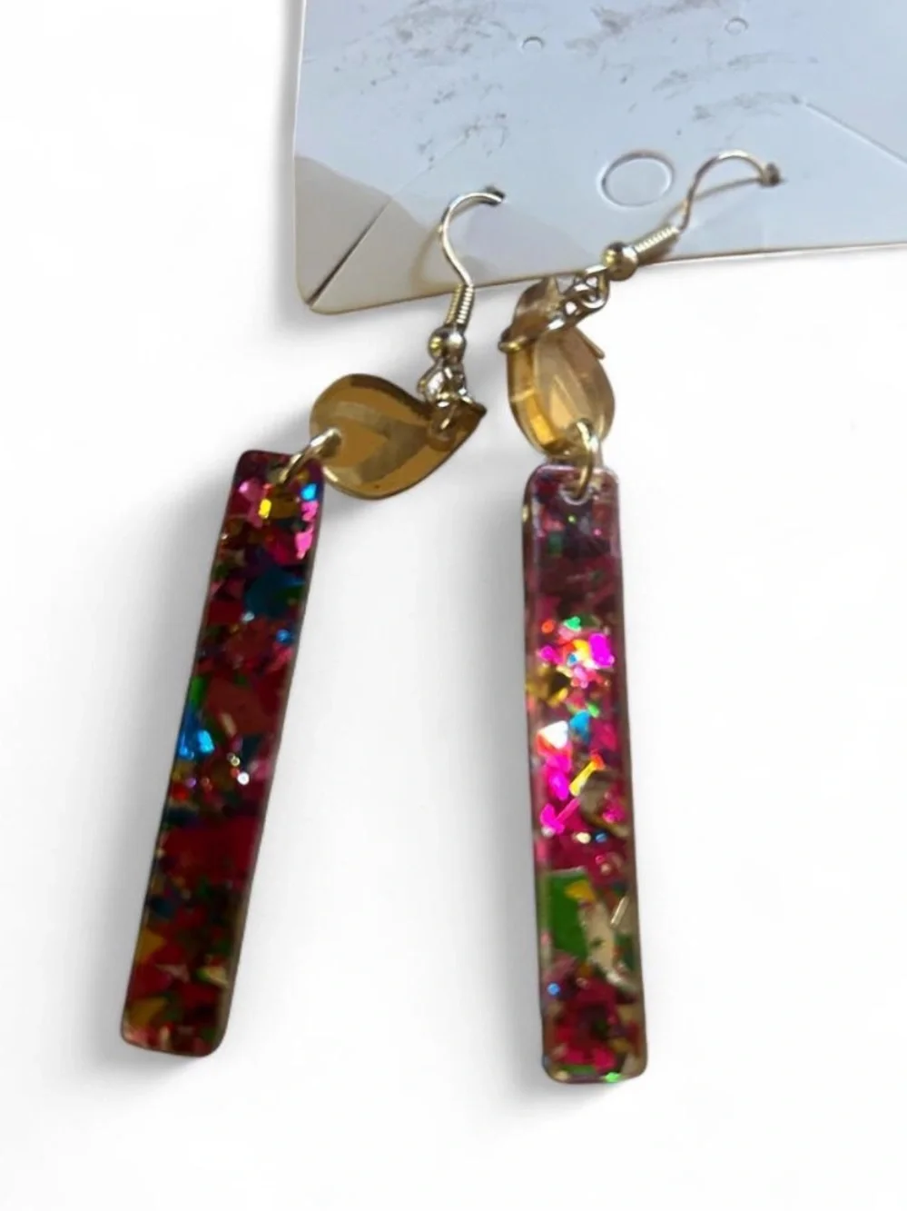 Gold Teardrop Multicolor Confetti Bar Dangle Earrings - Women Jewelry